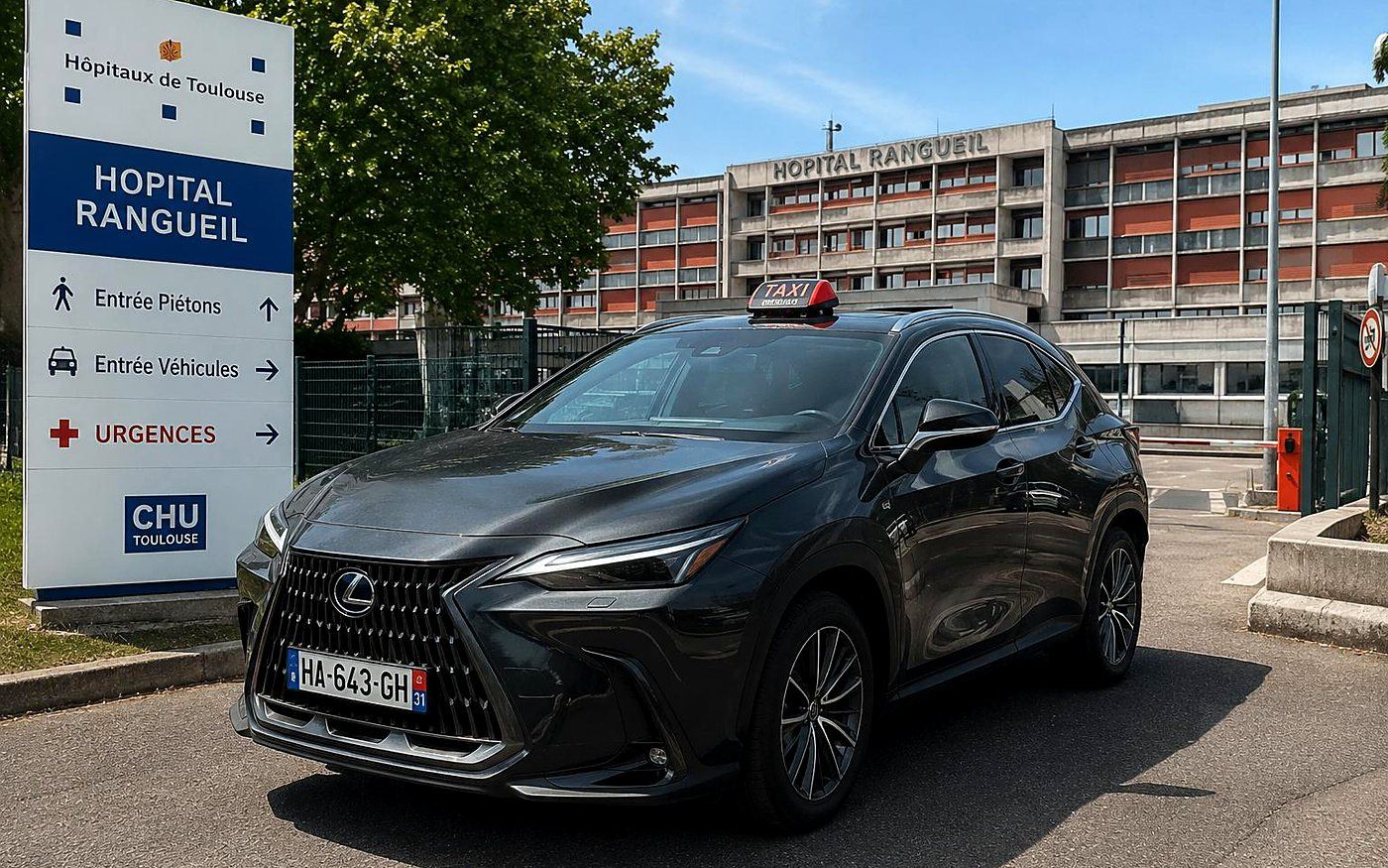 Taxi VSL Harmonie Taxi devant l'Hôpital Rangueil, CHU de Toulouse